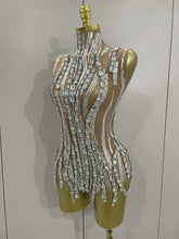 Sparkly Rhinestone Chain Sexy Transparent Sleeveless Bodysuit 2025Women Party Nightclub Team Performance Costume Show Stage Wear